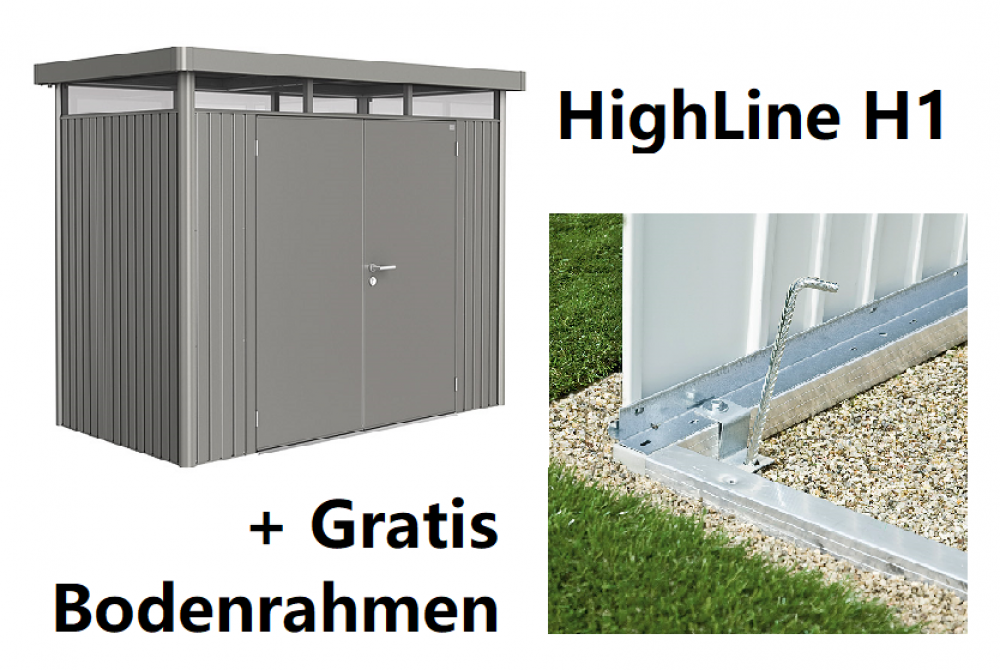 Highline H1 (275 x 155 cm) / quarzgrau-metallic / Doppeltür + Alu-Bodenrahmen